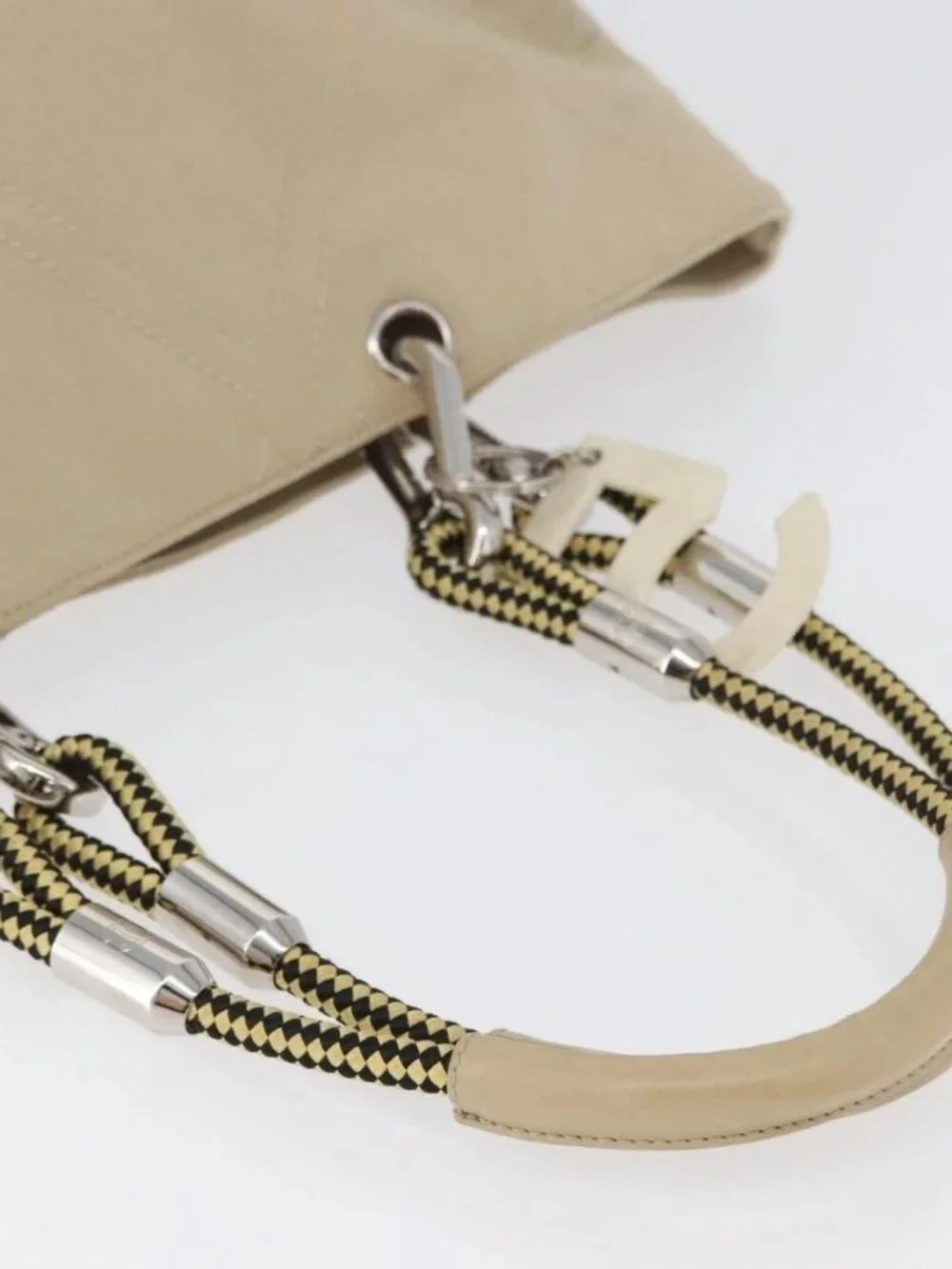 CHANEL Tote Bag No5 Canvas Beige Silver CC Auth 169753